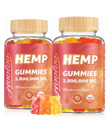 HOOLOO Hemp Gummies for Happier Bedtimes & Focus Extra Strength 2 800 000mg Hemp Oil Infused Gummy Bears Fruity Sugar Free Made in USA 2 800 000 - 2 Packs