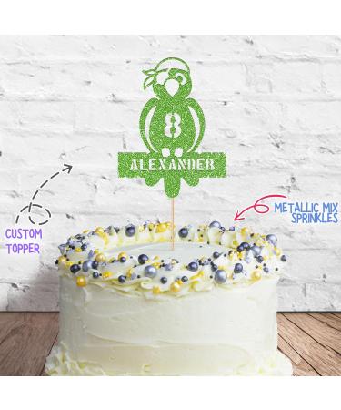 Cakeshop Cake Decoration Pack | Parrot Pirate Premium Double Sided Glitter Card Cake Topper Sign & 25g Party Pack of Cake Sugar Sprinkles | Custom Name & Age Cake Decorations (Green) Non-Prime Glitter Card: Green - Buy Online on GoSupps.com