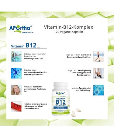 Aportha Vitamin B12 Complex - 120 Vegan Capsules 500 g Bioactive B12 High Dose Allergen-Free Gluten-Free - Best Alternative to Drops & Tablets - Buy Online on GoSupps.com
