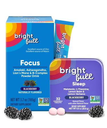 BRIGHTFULL Focus Sugar Free Drink Mix with Ashwagandha Lion s Mane & B Vitamins BlackBerry 21 Day Supply Sleep Aid with Melatonin & Herbs Cherry 32 Chewable Tablets