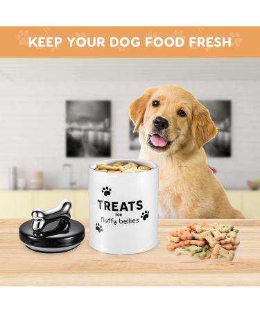 Fluffy Bellies Dog Treat Jar - 5 Cup Black White Ceramic Container - Farmhouse Dog Cookie Canister - Rustic Pet Food Jar - Buy Online on GoSupps.com