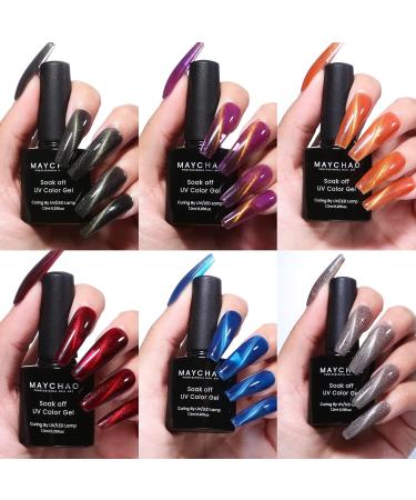 MAYCHAO 9D Cat Eye Gel Nail Polish Set with Magnet Stick 6 Colors Nail Polish Gel Set Suitable for Nail Salon DIY at Home Spring Gel Polish Kit with Gift Box - Buy Online on GoSupps.com