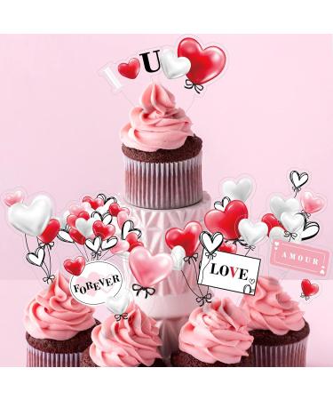 Red White Black Love Heart Cupcake Topper for Valentines Day Decoration Engagement Proposal Wedding Party Supplies - Buy Online on GoSupps.com