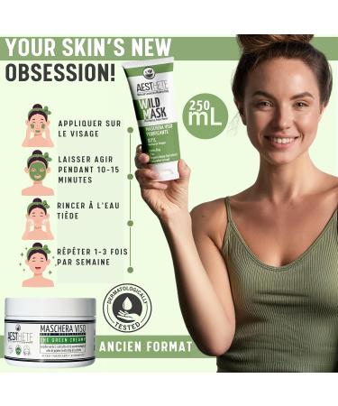 250ml Blackhead Face Mask For Women And Men With Green Clay And Zinc - Collagen Stimulating - Moisturizing Purifying Organic - Maxi Size - Sebum Regulator - Anti-Imperfections & Dilated Pores - Buy Online on GoSupps.com