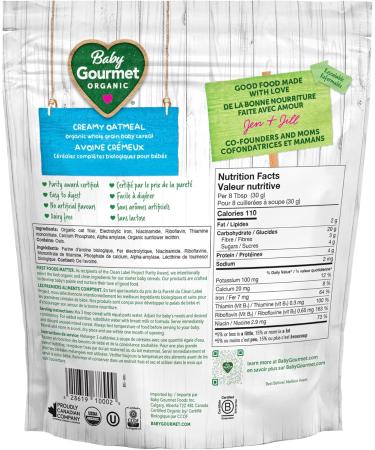 Baby Gourmet Organic Cereal - Creamy Oatmeal - Resealable Bag - No Added Sugar or Salt Plant-Based Nutrition Non GMO BPA-free Packaging Kosher - (227g) 6-Pack Creamy Oatmeal 1.36 kg (Pack of 1) - Buy Online on GoSupps.com