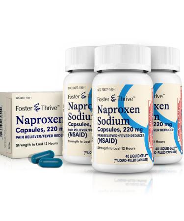 Foster & Thrive Liquid Gels with Naproxen Sodium 220mg NSAID Pain Reliever Fever Reducer 40 Gels (Pack of 3)