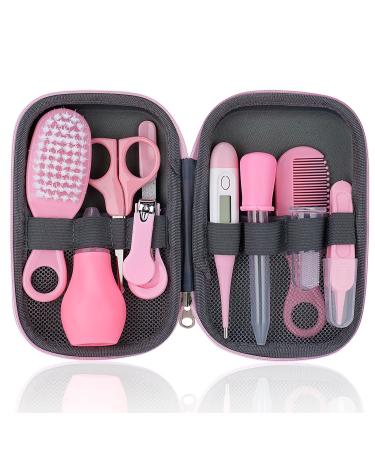 Baby Grooming Kit 10 Pcs Newborn Healthcare Accessories Portable Baby Essentials Set with Hair Brush Comb Nail Clipper Thermometer for Nursery Infant Girls Boys