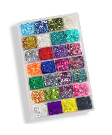 Chunky Glitter Gel - Pro Pallet - 28 Colors Holographic Body Glitter Gel for Body Face Hair - Vegan & Cruelty Free - Electric Bliss Beauty (28 Pack)