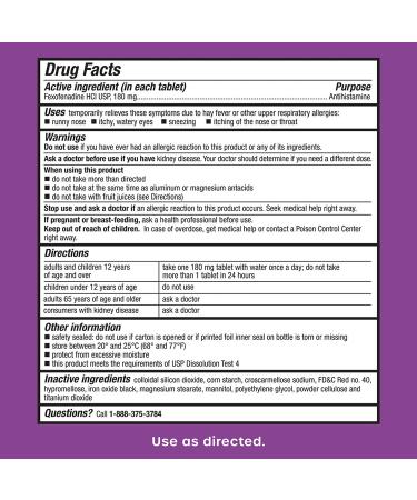 HealthCareAisle Fexofenadine Hydrochloride 180mg Tablets - 180 Count Allergy Medication for Non-Drowsy 24-Hour Relief - Buy Online on GoSupps.com