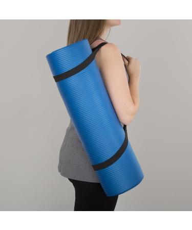 Extra Thick Blue Yoga Mat - Non Slip Comfort Foam Exercise Mat for Fitness, Pilates, Workout - Durable with Carrying Strap by Wakeman Fitness - Buy Online on GoSupps.com