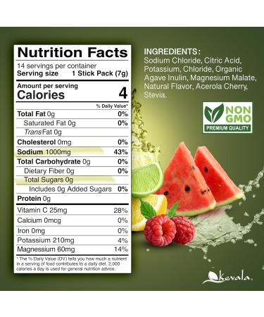 Kevala Electrolytes Powder Packets | Sugar Free Drink Mix Packets with Prebiotics, Potassium & Salt Electrolytes for Keto Hydration | Rehydration Support | 1 Pack (15 Sticks) - Buy Online on GoSupps.com