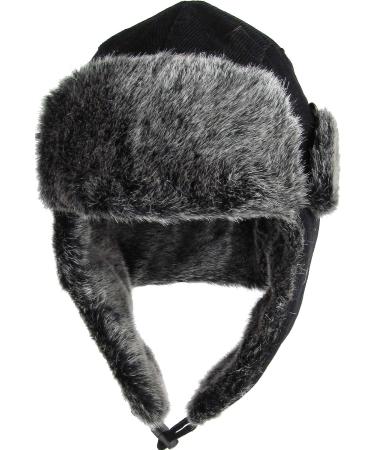 Wool Blend Aviator Trapper Hat Trooper Ushanka Bomber, Black Corduroy | One Size, Warm Winter Cold Protection - Buy Online on GoSupps.com