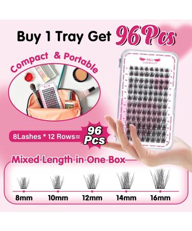 PRO Lash Clusters 96 Pcs Individual Natural Look Eyelash Extensions - Wispy Sparse C-8-16mm Mix, Reusable & Super Thin Band - Buy Online on GoSupps.com