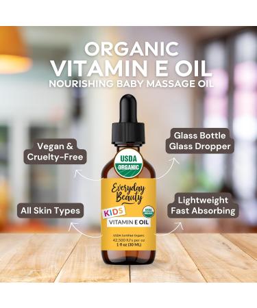 Organic Vitamin E Oil - Nourishing Baby Massage Oil for Dry Skin | Fragrance Free & All Natural | Lightweight Unscented Blend | 1 fl oz Glass Bottle with Dropper - Buy Online on GoSupps.com
