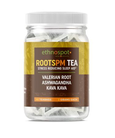 RootsPM Sleep Tea - Natural Herbal Sleep Aid - Valerian Root Ashwagandha Root & Kava Kava Root - Relaxing Stress Relief Calming Nighttime Tea - 48 Vegan Teabags