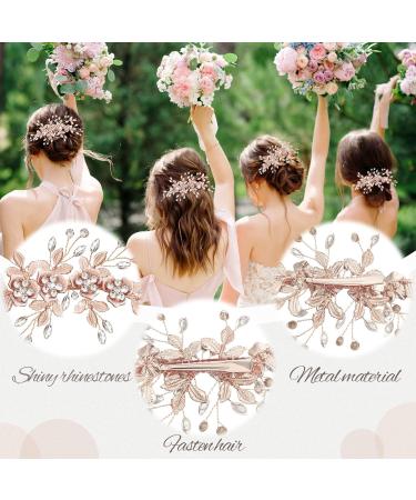 4 Pcs Rhinestone Wedding Hair Clips - Handmade Bridesmaid Accessories in Light Rose Gold - Buy Online on GoSupps.com