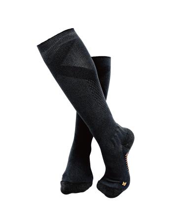 Cushioned Arch Support Knee High Compression Socks Easy-On/Easy-Off 15-20mmhg Plantar Fasciitis Hiking Medium Black
