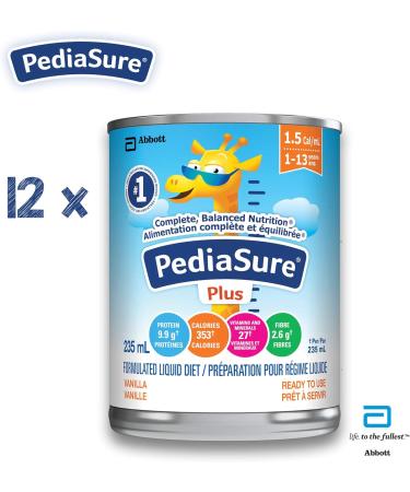 Pediasure Plus (with Fibre) Formulated Liquid Diet 235 mL can Vanilla 12-pack 2820 mL - Buy Online on GoSupps.com