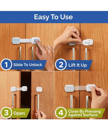 Child Safety Strap Locks (10 Pack) - Secure Cabinets, Drawers, Toilet, Fridge & More - Easy Installation, No Drilling - 3M Adhesive Pads - White/Gray - Buy Online on GoSupps.com