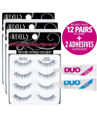 Ardell Multipack Lashes Demi Wispies - 12 pairs & duo eyelash glue Dark & Clear 5 Count - Buy Online on GoSupps.com