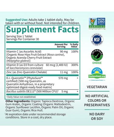 Garden of Life Quercetin Once Daily Immune Support Supplement with Vitamin C, D, Probiotics - 30 Tablets | Dr Formulated for Respiratory & Skin Health - Gluten Free, Non GMO - Buy Online on GoSupps.com