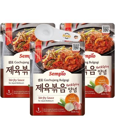 Sempio Gochujang Bulgogi Sauce 75g Pack of 3 with World Food Shop Scoop - Korean Marinade for Grilling Stir-Frying and Dipping - Spicy Sweet and Savoury Flavours