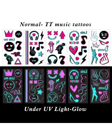 Glow In The Dark Music Temporary Tattoos - Safe & Easy Neon Designs for Kids & Adults | Party Favor Supplies - Buy Online on GoSupps.com