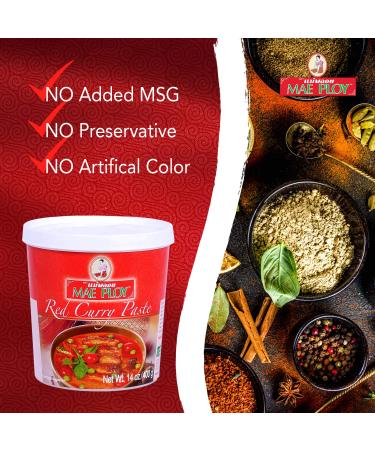 Mae Ploy Red Curry Paste - Authentic Thai Blend for Curries and Dishes | 14oz Tub - No MSG, Preservatives, or Artificial Coloring - Buy Online on GoSupps.com