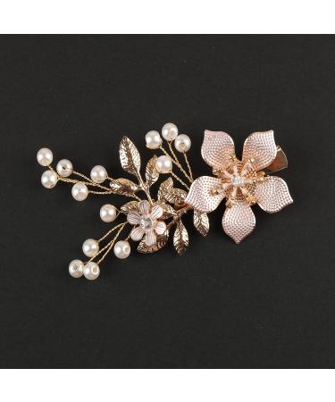 Bridal Flower Hair Clip with Faux Pearls - Rose Gold Handmade Headpiece for Wedding, Brides, Bridesmaids - Buy Online on GoSupps.com
