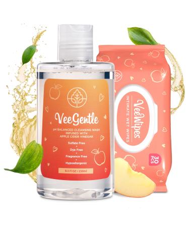 VeeFresh VeeDaily - VeeGentle Intimate Wash & VeeWipes ACV Sensitive Vee Bundle - Apple Cider Vinegar Infused Female Wipes for Women & Natural Feminine Wash for Sensitive Vees!
