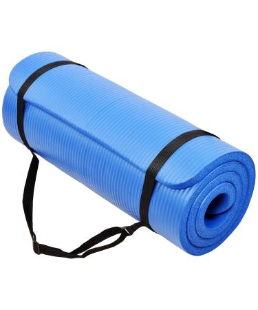 BalanceFrom All Purpose 1-Inch Extra Thick High Density Anti-Tear Exercise Yoga Mat with Carrying Strap Blue Retail Packaging