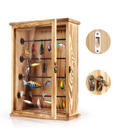 Ibnotuiy Fishing Lures Storage Display Case Wall Cabinet Tackle Box Organizer Fishing Gifts for Men with Door and Lockable for Study Room Man Cave Collection Room Office Garage