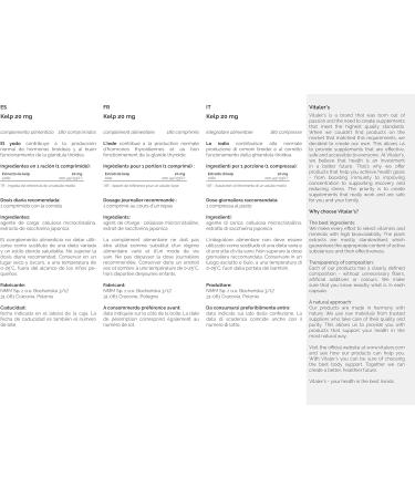 Vitaler's Kelp 20 mg - 180 comprim s v g talien 6 mois de suppl mentation sans conservateurs composition pure - Buy Online on GoSupps.com