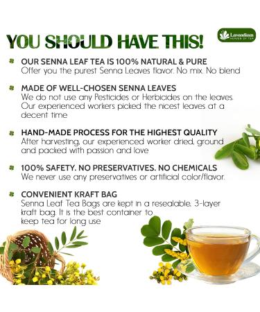 Lavendium Premium 75 Senna Leaf Tea Bags 100% Natural & Pure from Senna Leaves. Loose Leaf Senna Herbal Tea Made with Natural Material Tea Bags. No Sugar No Caffeine No Gluten Vegan. - Buy Online on GoSupps.com