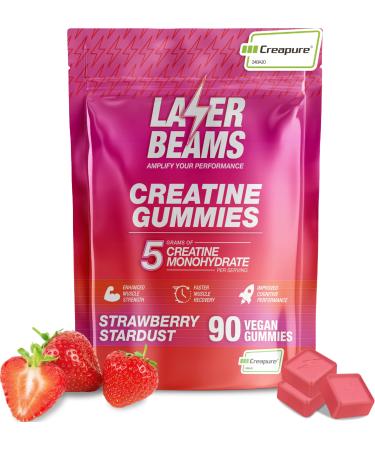 Laser Beams Creatine Monohydrate Gummies - 5g Creapure Creatine per Serving - Vegan - Boost Muscle Strength, Endurance, Recovery & Mental Focus - 90 Gummies, Gluten-Free (Strawberry)