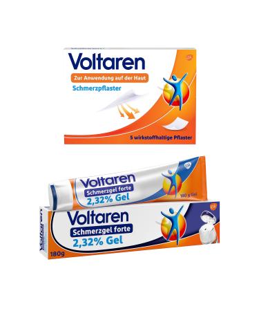 Voltaren pain relief duo: pain gel forte 23.2 mg/g (180g) & pain plasters with diclofenac (5 pieces) for back muscle and joint pain 180g+5 patches