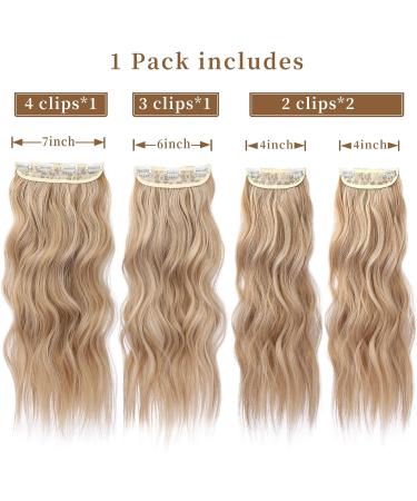 Blonde Hair Extensions Long Wavy 20inch 4pcs Clip in Synthetic Hair Extensions for Women Double Weft.(Ombre Ash Brown to Bleach Blonde) 8ah613# - Buy Online on GoSupps.com