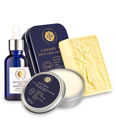 Edinburgh Skincare Gift Box for Men | Hunters Aftershave Balm Gentlemen s Daily Moisturising Serum & Luxury No.1 Solid Hand Cream Bar | Natural Skin Care | Gifts for Him