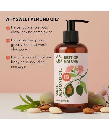 Best of Nature 100% Pure Sweet Almond Massage & Body Oil Deep Moisturizing Unscented Oil for Hair Skin Face & Aromatherapy Ideal Carrier Oil for Essential Oils (8 fl oz) 8 Fl Oz (Pack of 1) - Buy Online on GoSupps.com