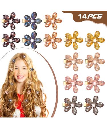 14-Piece Flower Crystal Hair Clips Set - Small Pearl Alligator Hairpins for Women and Girls in 7 Stylish Colors - Buy Online on GoSupps.com