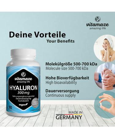Hyaluronic Acid Capsules 300 mg | Vegan | 3-Month Supply | High Bioavailability | Additive-Free | Made in Germany - Buy Online on GoSupps.com