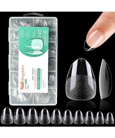 Short almond nail tips 240 pieces short cover almond nail tips pre-polished resin art nail nail tips tips for gelails for nail studios and DIY nail art (short almond 240pcs)