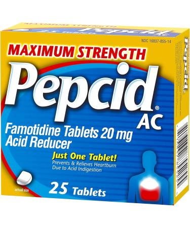 Pepcid AC Maximum Strength Heartburn Relief Tablets OTC Medicine Prevents & Relieves Heartburn & Acid Reflux Due to Acid Indigestion 20mg Famotidine Acid Reducer Fast-Acting 25 ct Heartburn Prevention & Relief 25 Count  - Buy Online on GoSupps.com