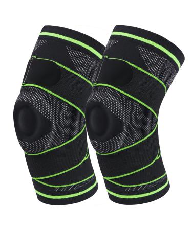 Best Knee Brace for Knee Pain Knee Compression Sleeve for Men Women (Pair) 088GREEN Large