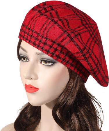 ZLYC Reversible Knitted French Beret Hat for Women - Checkered Red - Buy Online on GoSupps.com
