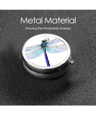 Dragonfly Print Mini Round Pill Box | 3 Compartment Portable Organizer for Travel Home & Office - Buy Online on GoSupps.com