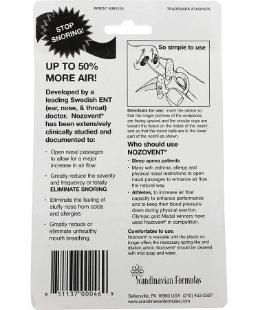 Scandinavian Formulas NoZovent Anti-Snoring Device - 2 Medium Breathing Aids - Buy Online on GoSupps.com