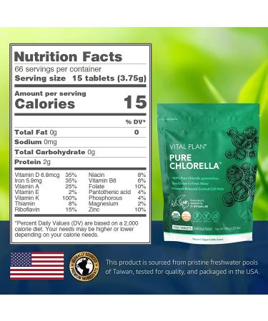 Vital Plan Pure Chlorella Tablets | Sun Grown Chlorella Pyrenoidosa Supplement by Dr. Bill Rawls | Organic Chlorella w Broken Cell Wall & Chlorophyll | 1000 Tabs - Buy Online on GoSupps.com