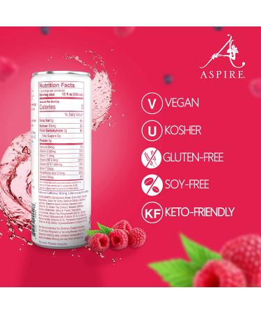 Aspire Healthy Energy Drink - Natural Caffeine, No Calories, Sugar, or Carbs | Vitamins B, C, Biotin | No Preservatives, Gluten Free | Vegan, Kosher, Keto-Friendly | 12 oz Can, Raspberry Acai (Pack of 12) - Buy Online on GoSupps.com