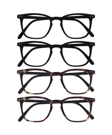 Opulize Bex Reading glasses 4 Pack Large Quadrat Cool Designer Frame spring hinges scratch-resistant black matt brown men women RRRR64-1122 +2.00 +2.00 Dioptries